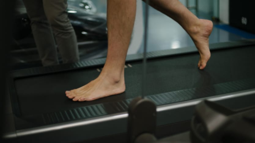 Close up of feet on a treadmill